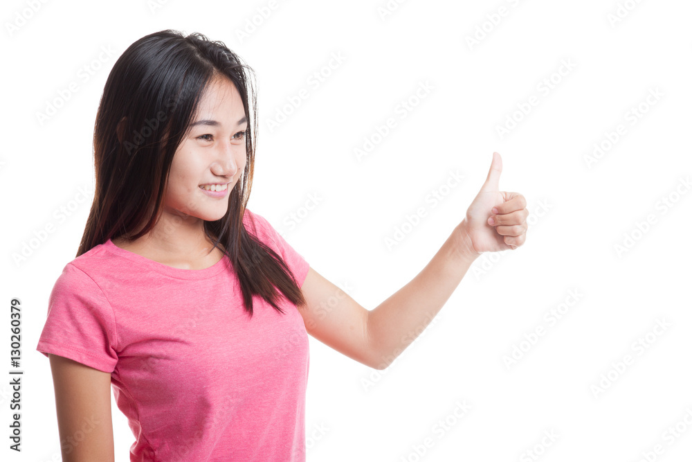 Asian woman thumbs up and smile.. Asian woman thumbs up and smile..
