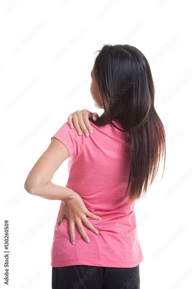 Young Asian woman got back pain.. Young Asian woman got back pain..
