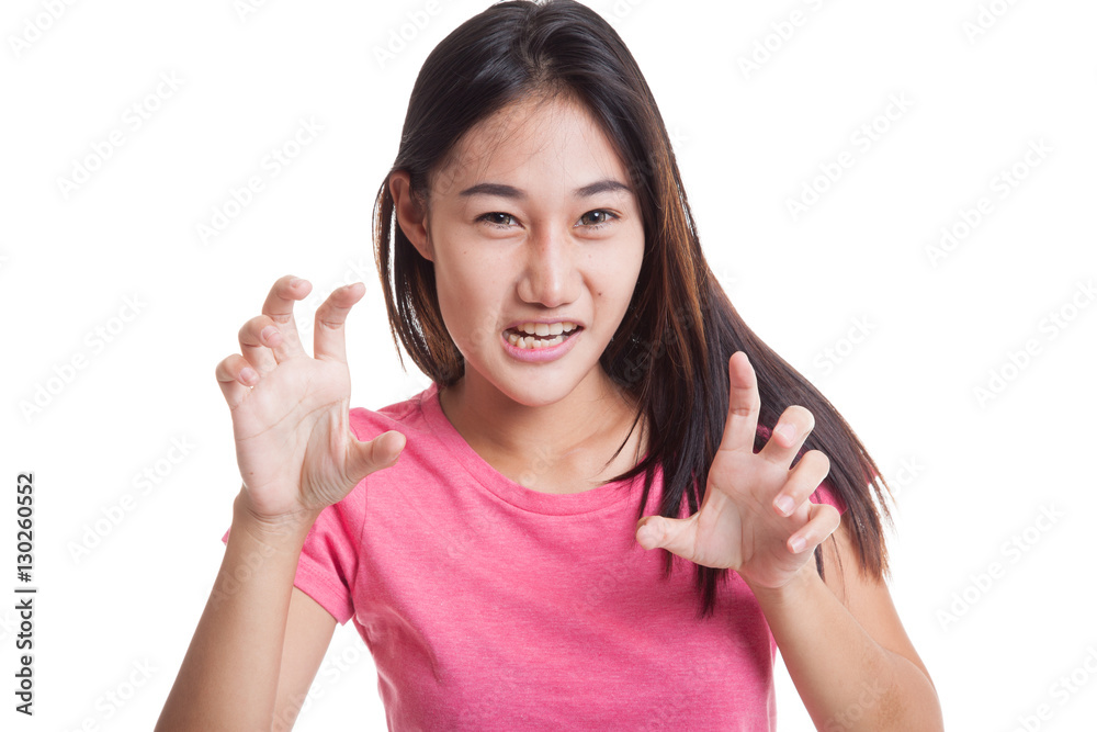 Young Asian with spooky hands gesture..