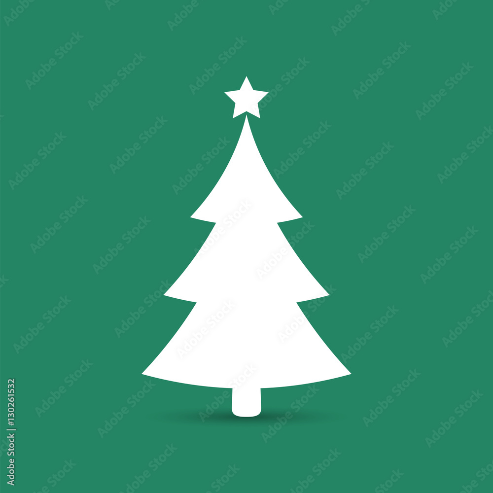 Christmas tree icon, vector simple design. White symbol of fir-tree, isolated on green background. Christmas tree icon, vector simple design. White symbol of fir-tree, isolated on green background.