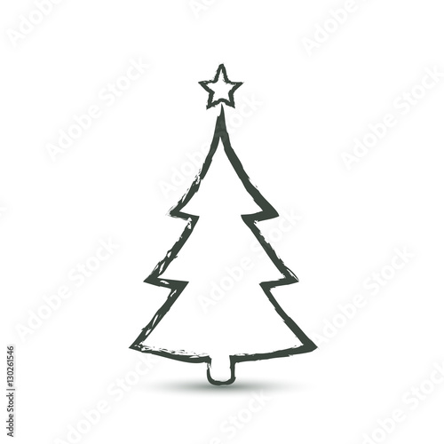 Christmas trees icon in grunge style, vector simple design. Black symbol of fir-tree, isolated on white background.