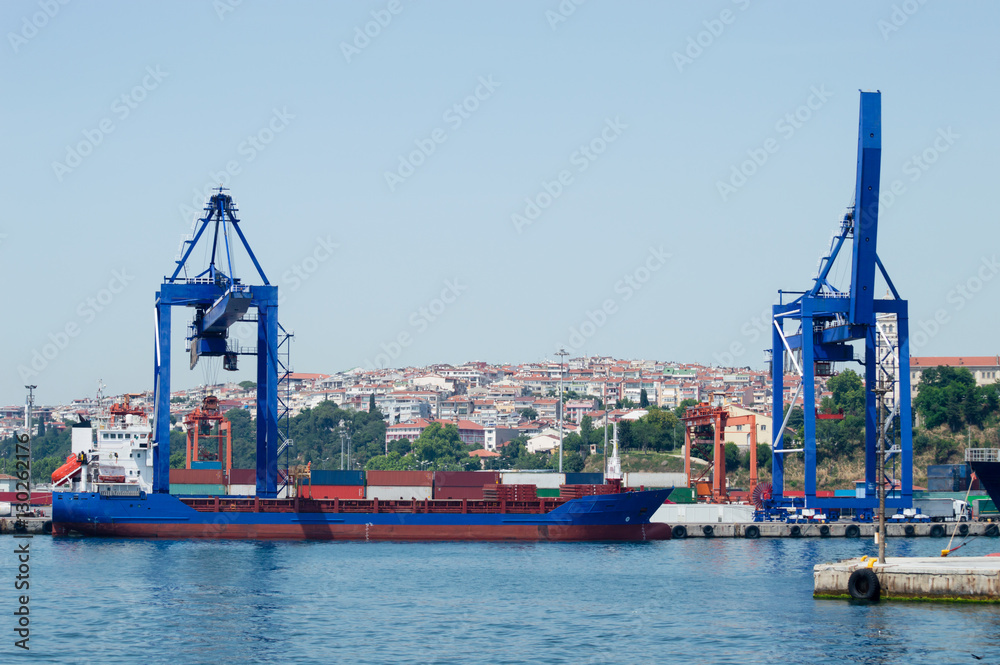 Wide shot of two port cranes in Haydarpasa Port