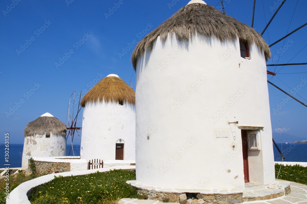The five mills of Mykonos (Kato Mili), Mykonos, Cyclades, Greek Islands, Greece