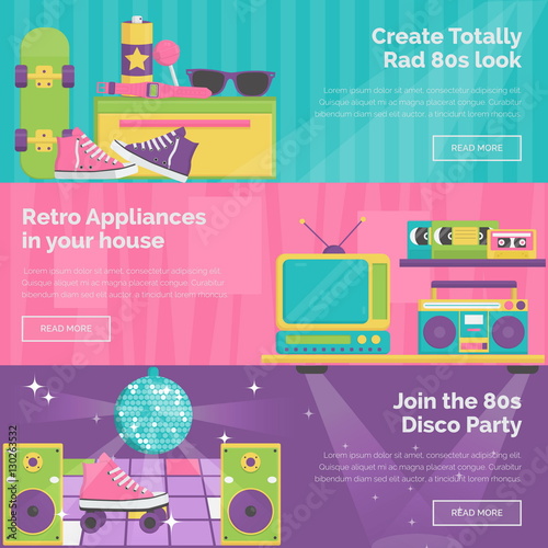 Vintage 1980s retro header banner set