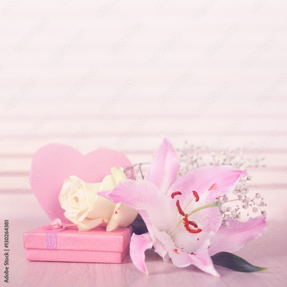 Valentines day card and flowers Valentines day card and flowers