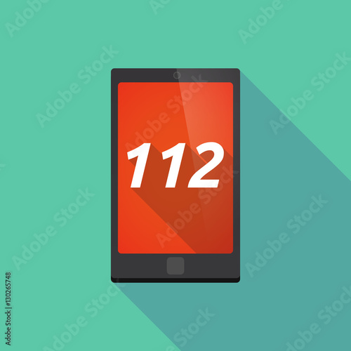 Long shadow smart phone with    the text 112