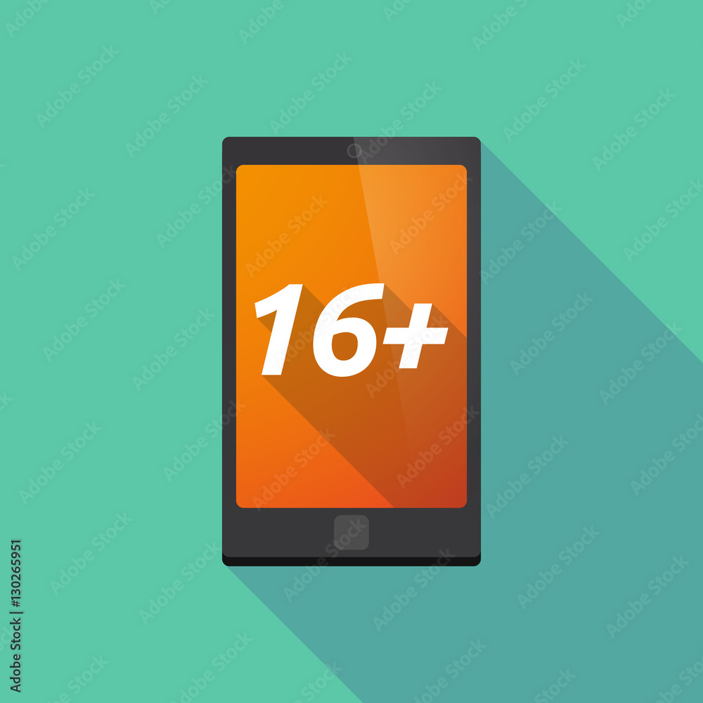 Long shadow smart phone with the text 16+ Long shadow smart phone with the text 16+