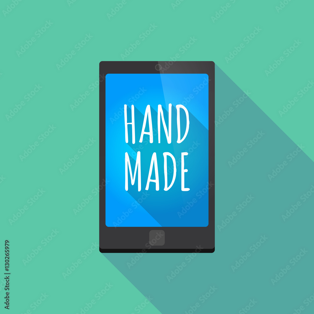 Long shadow smart phone with the text HAND MADE Long shadow smart phone with the text HAND MADE