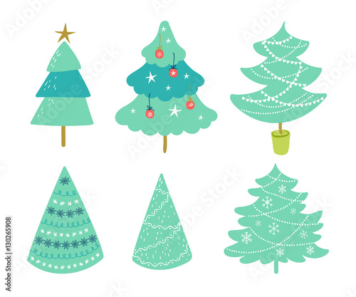 Christmas trees set. Vector winter holiday elements.