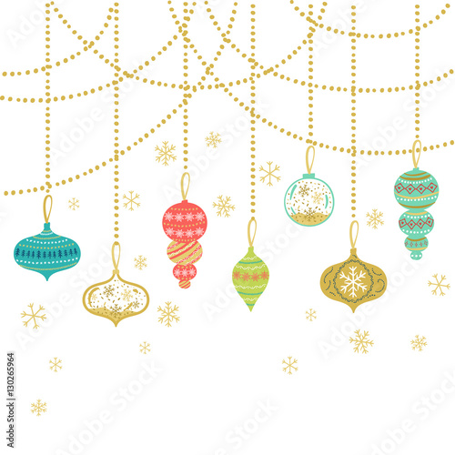 Happy Holiday greeting card. Vector winter holiday background with confetti  snowflake  garland.
