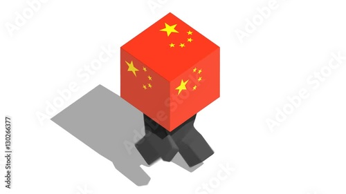4k Walking China Square Head, 3D Animation With Alpha Channel , Loop