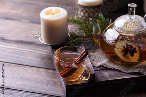 Hot fruit tea with ripe pears and cinnamon.