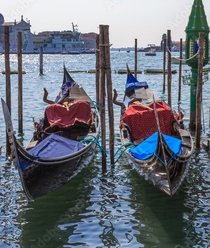 Gondolas on the promenade near the St Mark's Square in Venice