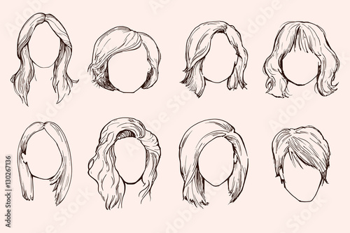 Set of Woman hairstyles.