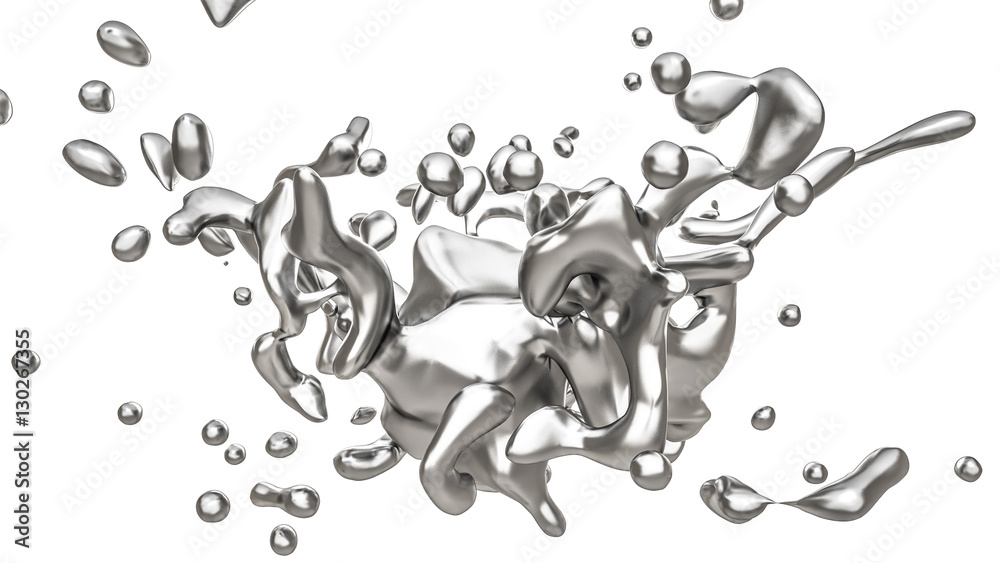 Fototapeta premium Isolated splash of molten metal on a white background.