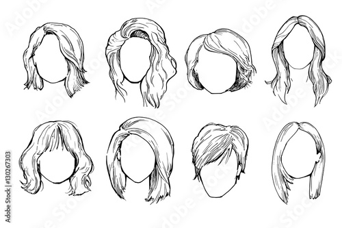 Set of Woman hairstyles.
