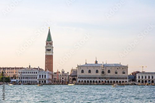 St Marc Square during sunset as viewed from the water. Venice, Italy.