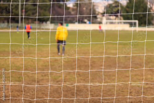 Football goal net close up