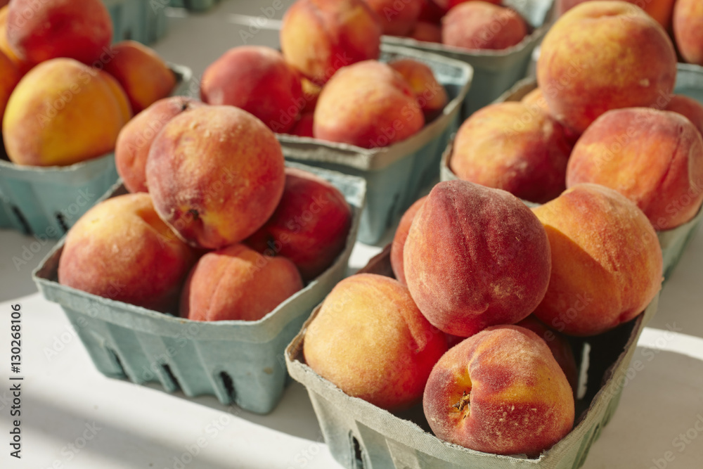 peaches on display at a Pennsylvania farmer's market peaches on display at a Pennsylvania farmer's market