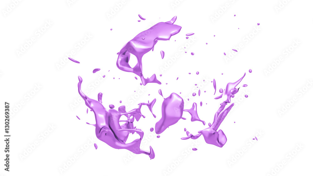 Isolated splash of purple paint on a white background. 3d illust