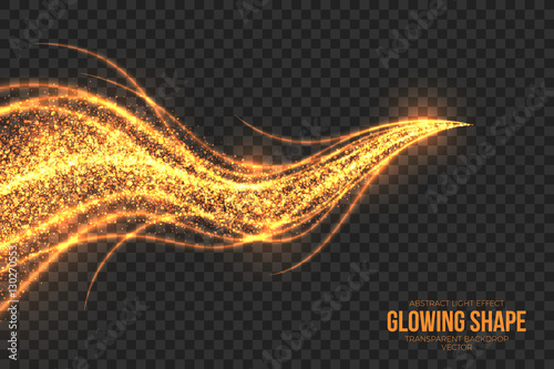 Abstract bright golden shimmer glowing burning shape on transparent background vector illustration