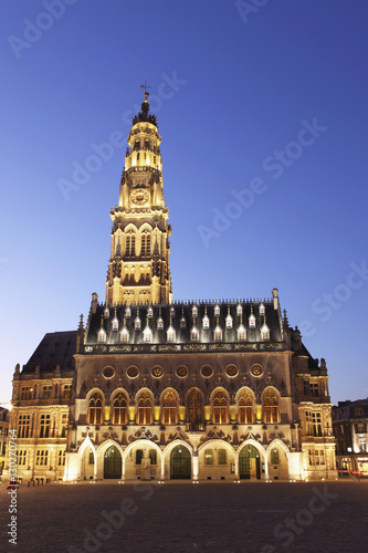 Gothic Town Hall (Hotel de Ville) and Belfry tower, Petite Place (Place des Heros), Arras, Nord-Pas de Calais, France