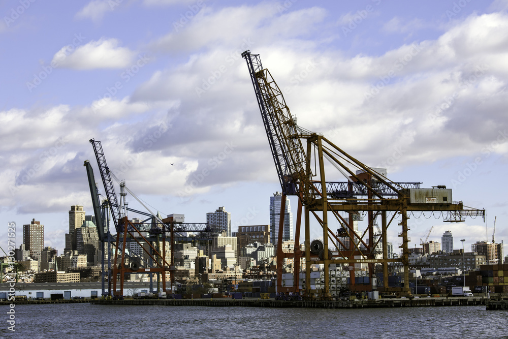 Cranes on East river, New York