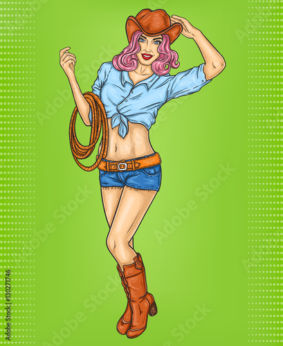 Pop art pin up illustration of a rodeo girl