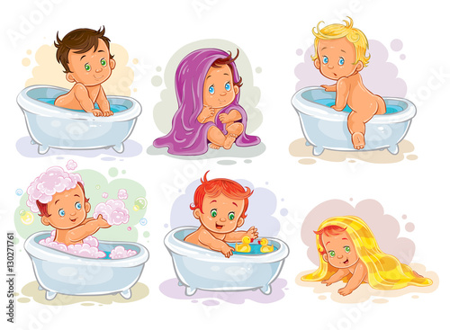 Small children take a bath