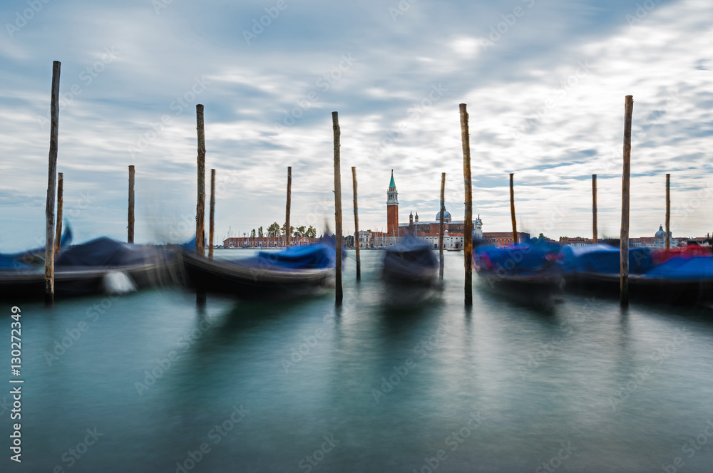 Venice (Italy) - The city on the sea. The gondolas and the Saint George church