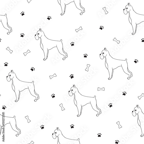 Awesome seamless pattern with cartoon cute contour dogs. Breed -