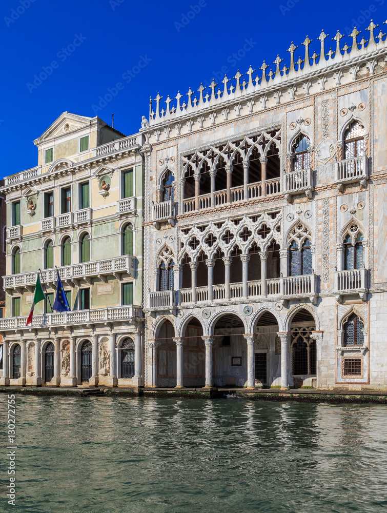 Colorful weathered facades of old venetian buildings