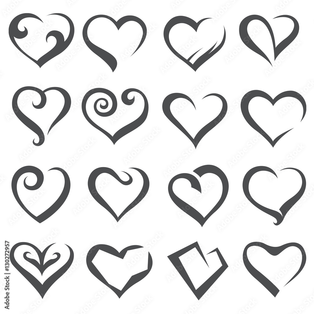 monochrome collection of various icons of hearts monochrome collection of various icons of hearts