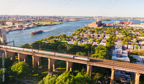 Aerial view of the Hell Gate Bridge over the East River in NY photo