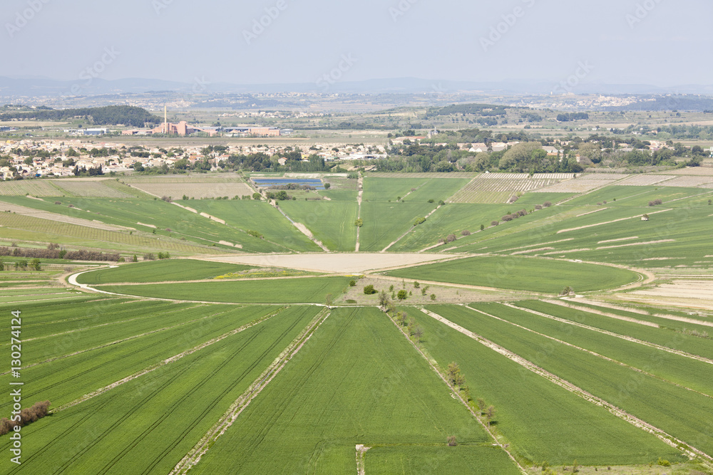 View from the Oppidum d'Enserune of the Etang de Montady near Beziers, Languedoc-Roussillon, France