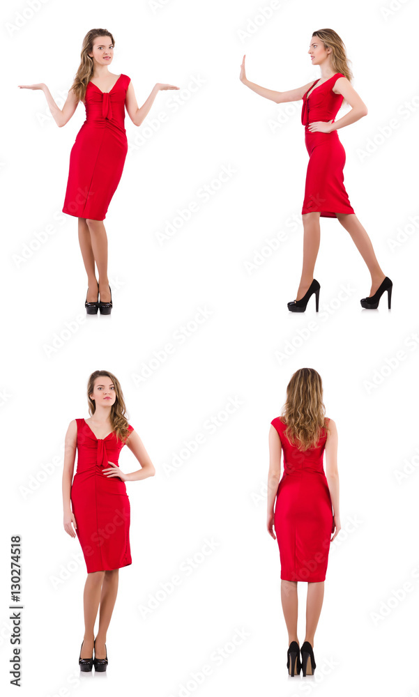 Young woman in red dress isolated on white Young woman in red dress isolated on white