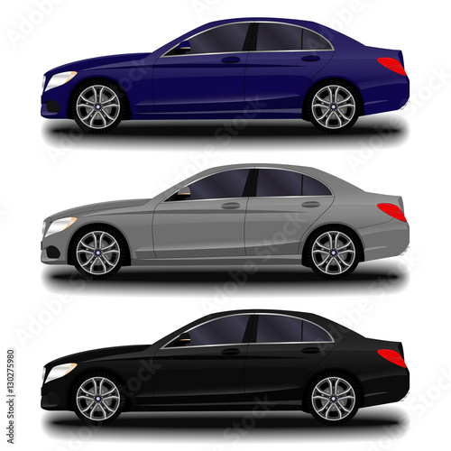 realistic car. sedan. set