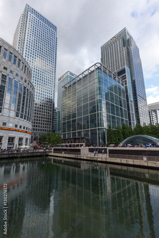 LONDON, ENGLAND - JUNE 17 2016: Business building and skyscraper in Canary Wharf, London, England, Great Britain