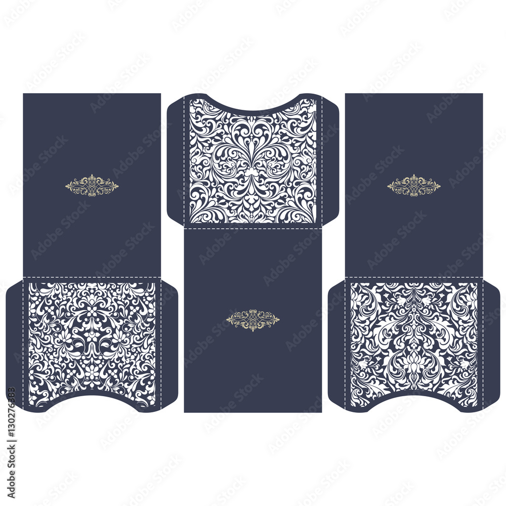 Set of 3 Wedding Invitation Baroque. Template for laser cutting. Open card.  It can be used as an envelope for CD-ROM Stock Vector | Adobe Stock
