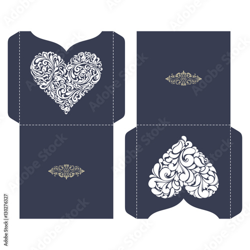 Set of 2 Wedding Invitation Baroque. Template for laser cutting. Open card. It can be used as an envelope for CD-ROM