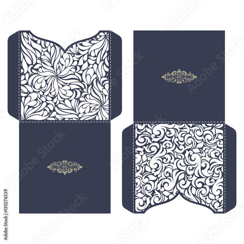 Set of 2 Wedding Invitation Baroque. Template for laser cutting. Open card. It can be used as an envelope for CD-ROM