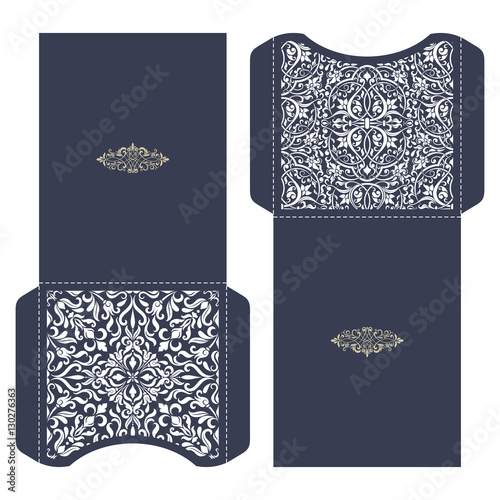 Set of 2 Wedding Invitation Baroque. Template for laser cutting. Open card. It can be used as an envelope for CD-ROM