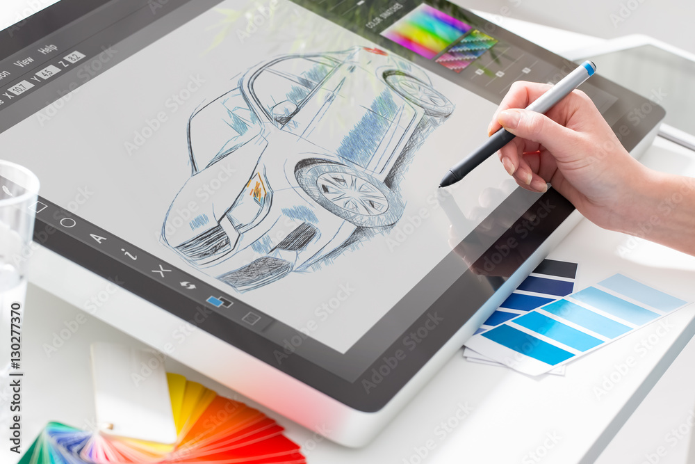 Obraz premium Graphic designer at work. Color samples.