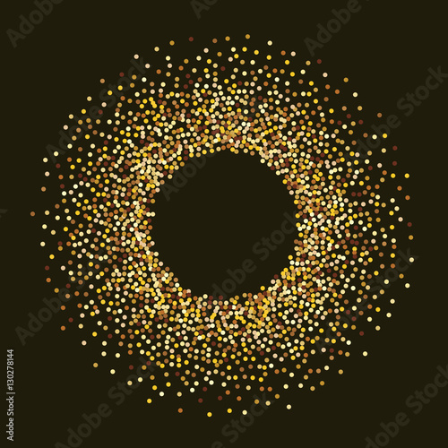 Abstract gold dotted ring on black background vector card templa