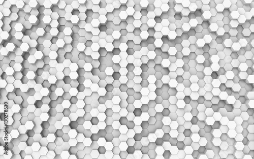 Fototapeta Naklejka Na Ścianę i Meble -  Abstract white hexagonal cells wall 3D rendering horizontal back