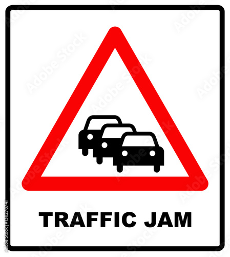 Road Sign Warning Traffic Congestion on White Background