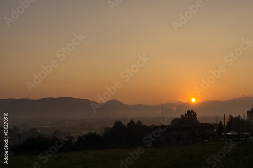 Sunrise over the town. Slovakia