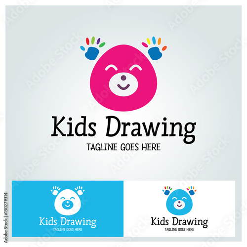 Kids drawing logo design template ,Bear logo design concept ,Vector illustration