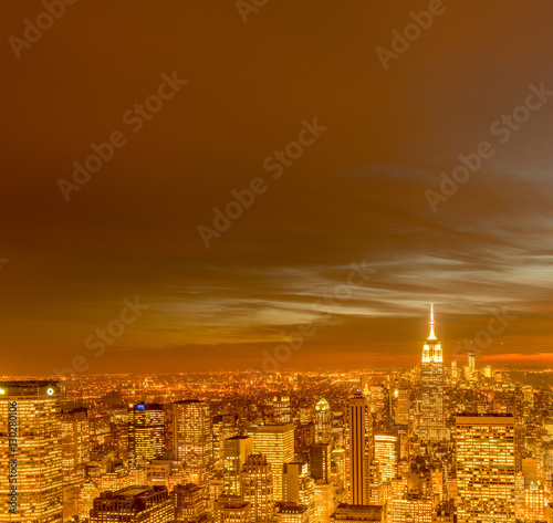 View of New York Manhattan during sunset hours