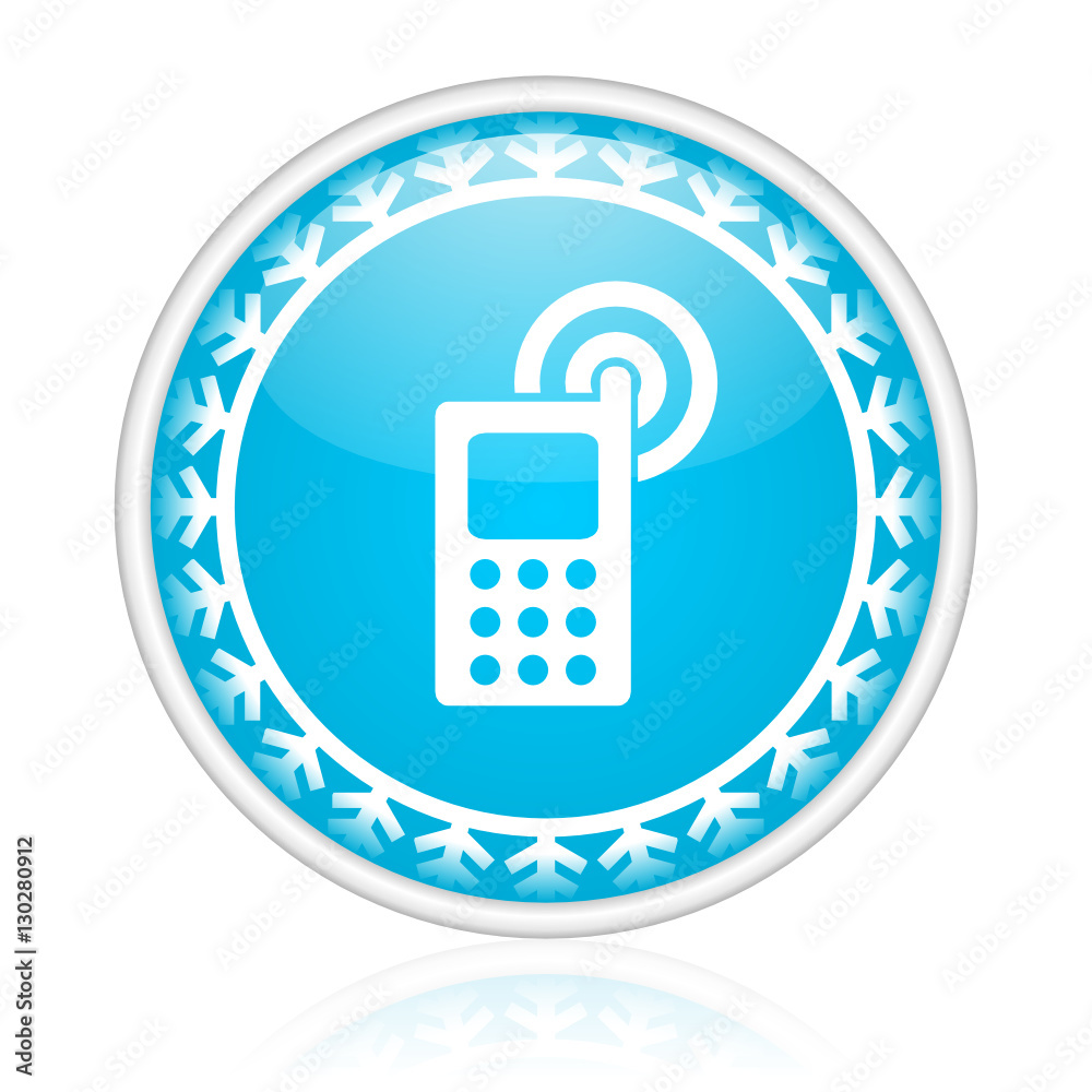 Christmas design blue round phone vector icon. Christmas design blue round phone vector icon.